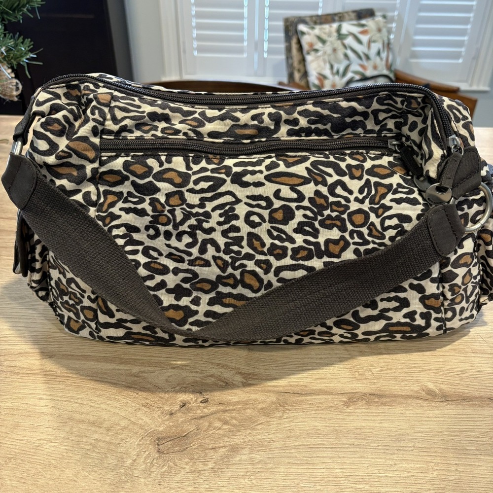 Travelon Shoulder Hand Bag Purse Cheetah Leopard Animal Print Multi Compartments